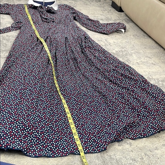 NWT GUL HURGEL Woven Maxi Dress Prairie Long Sleeve Polka Dot Blue Red White M - Picture 9 of 15
